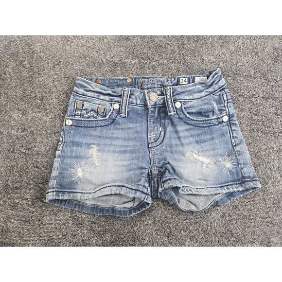Miss Me Girls Denim Distressed Embroidered Jean Shorts Size 14 - Picture 2 of 11